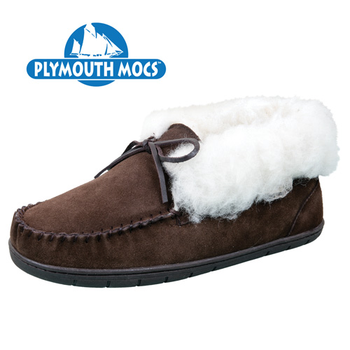 Plymouth Mocs Women's Dark Brown Leather Ankle Tie Slippers