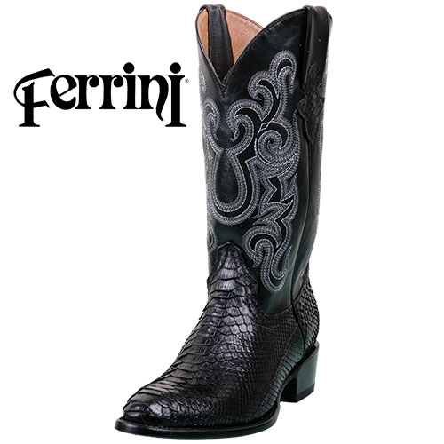Ferrini Men's Black Python R-Toe Boots