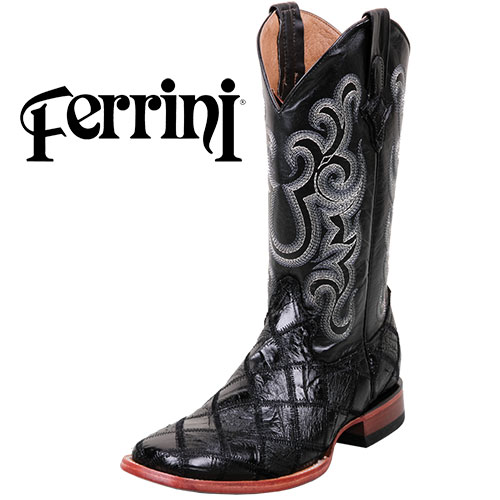 Ferrini Men's Black Patch Gator Ostrich Boots