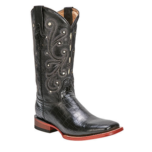 Ferrini Men's Black Print Belly Gator Boots
