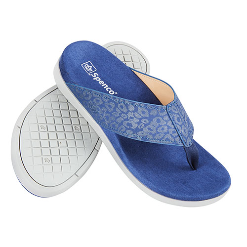Spenco Women's Navy/Cheetah Flip Flops