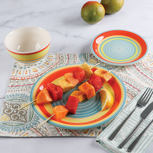 Gibson Home 12 Piece Rainbow Swirl Stoneware Set
