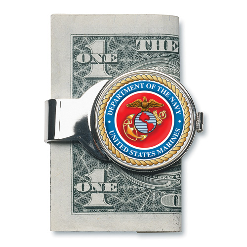 Silver-toned Moneyclip with Marines JFK