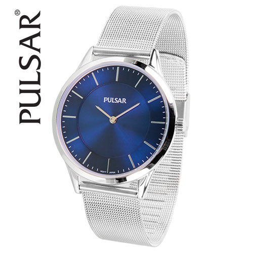 Pulsar Blue Dial 38mm Watch with Mesh Band