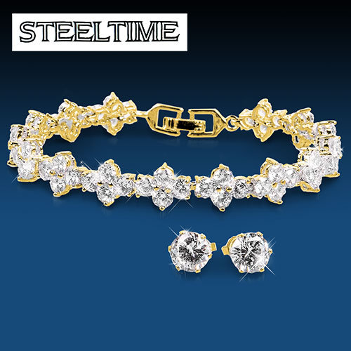 Steeltime Yellow Gold Bracelet & Earring Set
