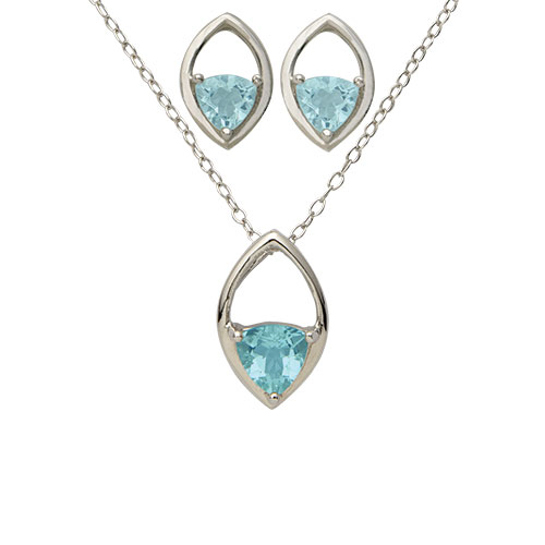 Blue Trillion Earrings and Necklace