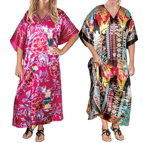 Winlar Women's Nature & Pixel Print Kimono Caftans