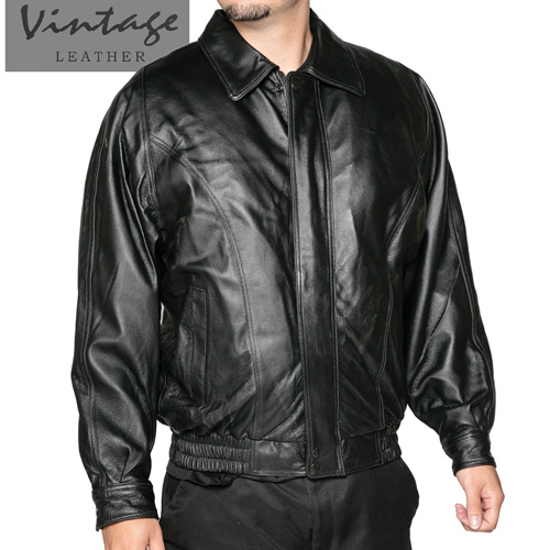 Vintage Leather Men's Black Bomber Jacket