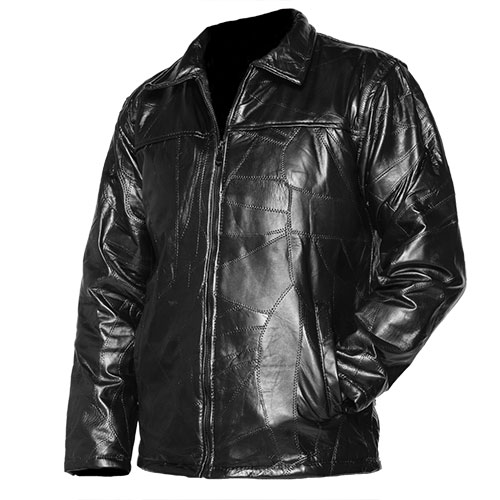 Men's Patch Leather Coat