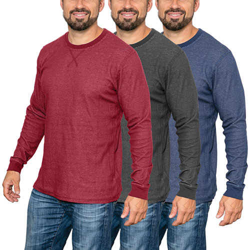 Boxercraft Men's Reversible Long Sleeve Crew Shirts - 3 Pack