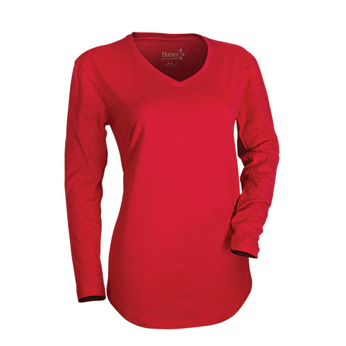 Hanes Women's Red Long Sleeve V- Neck Shirt