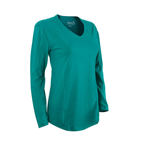 Hanes Women's Emerald Long Sleeve V- Neck Shirt