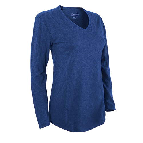 Hanes Women's Blue Long Sleeve V- Neck Shirt