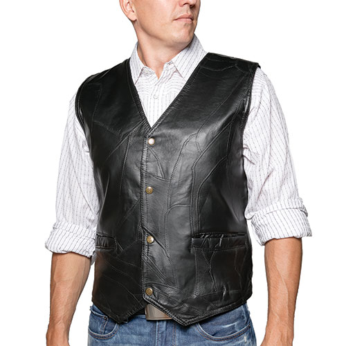 M Collection Black Patch Leather Vest