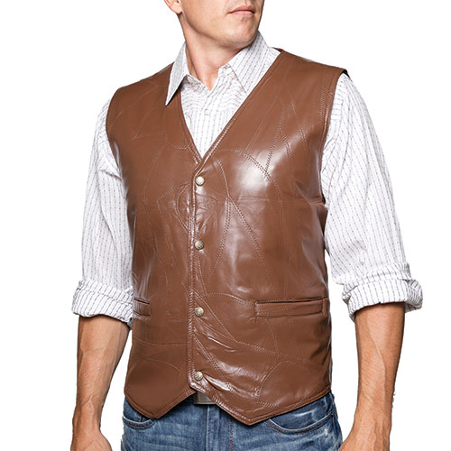 M. Collection Chestnut Patch Leather Vest