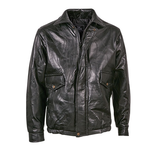 M. Collection Black Patch Leather Bomber Jacket