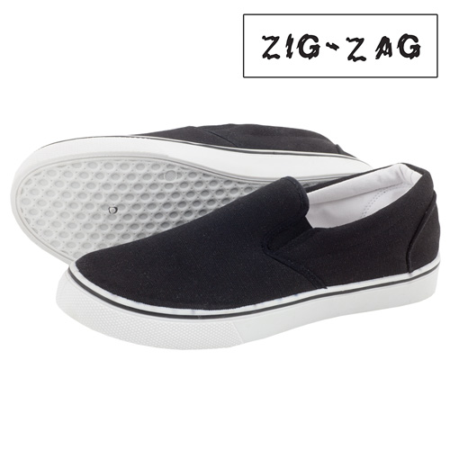 Zig-Zag Canvas Slip-Ons - Black