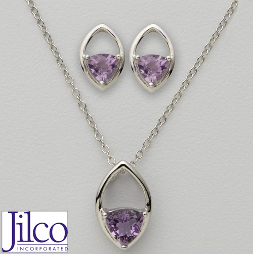 Trillion Amethyst Earring & Necklace Set