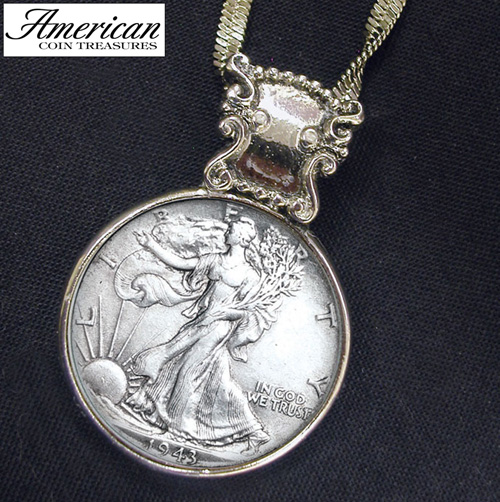 Silver Walking Liberty Half Dollar in Silvertone Bezel