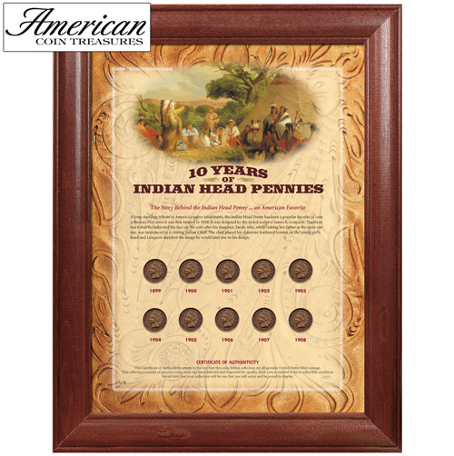 10 Years of Indian Head Pennies - Wood Frame