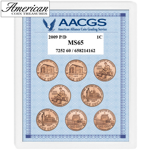 2009 P & D Lincoln Bicentennial Pennies Graded MS65