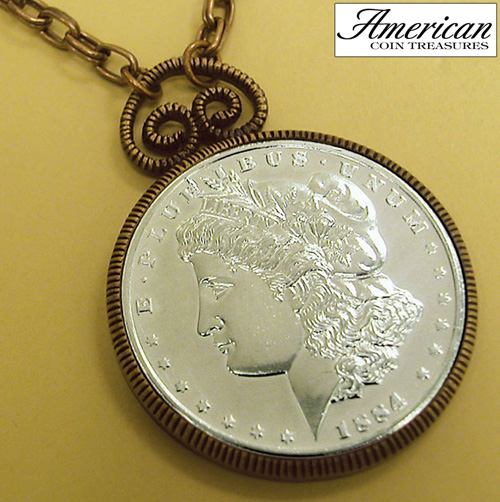 Morgan Dollar Replica in Coppertone Pendant 30 Inch Chain
