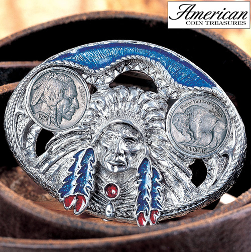 Buffalo Nickel Enamel Belt Buckle