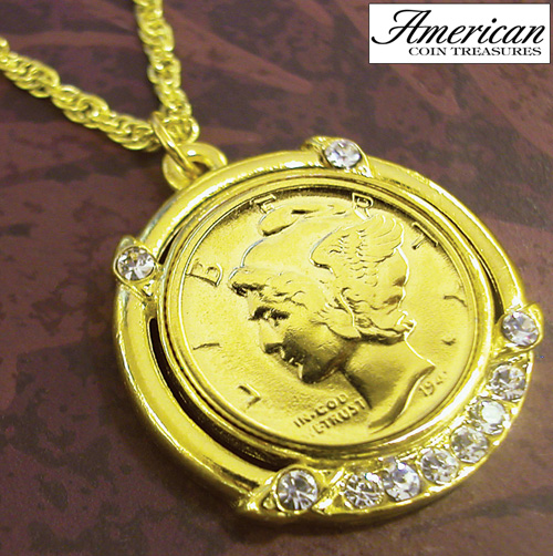 Gold-Layered Silver Mercury Dime Pendant