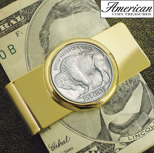 Goldtone Buffalo Nickel Coin Money Clip