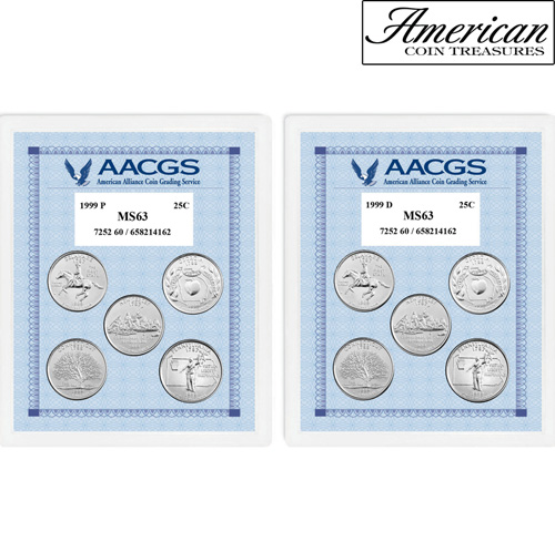 1999P & 1999D Statehood Quarters Graded MS63 Brilliant Uncirculated