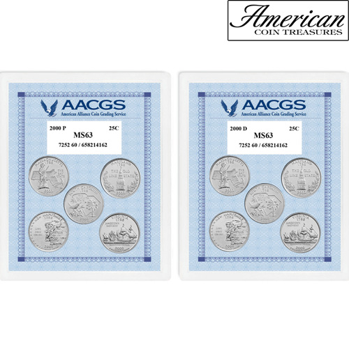 2000P & 2000D Statehood Quarters Graded MS63 Brilliant Uncirculated