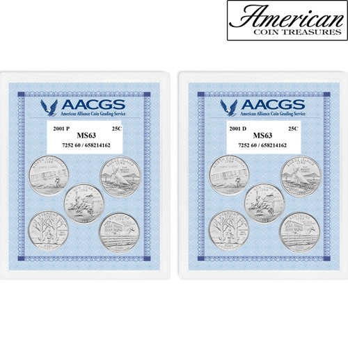 2001P & 2001D Statehood Quarters Graded MS63 Brilliant Uncirculated