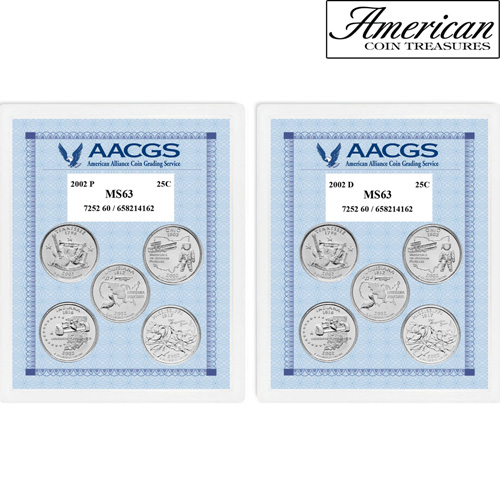 2002P & 2002D Statehood Quarters Graded MS63 Brilliant Uncirculated