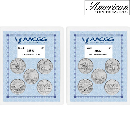 2003P & 2003D Statehood Quarters Graded MS63 Brilliant Uncirculated