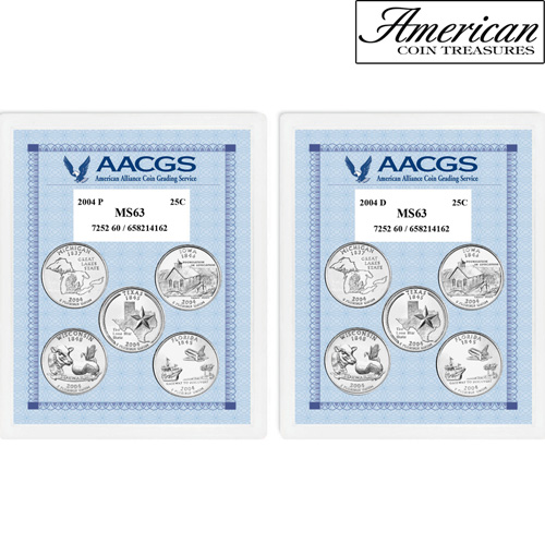2004P & 2004D Statehood Quarters Graded MS63 Brilliant Uncirculated