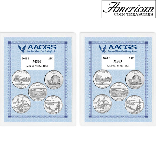 2005P & 2005D Statehood Quarters Graded MS63 Brilliant Uncirculated