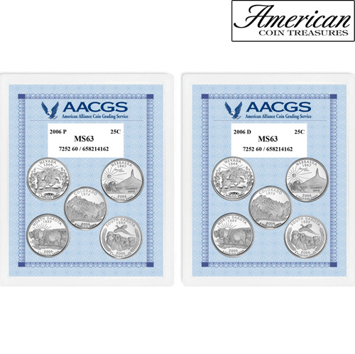 2006P & 2006D Statehood Quarters Graded MS63 Brilliant Uncirculated