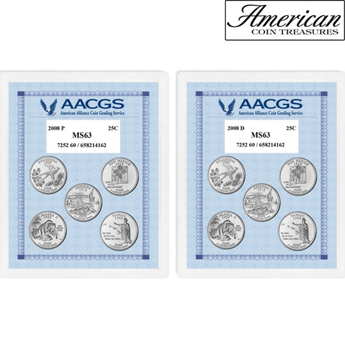 2008P & 2008D Statehood Quarters Graded MS63 Brilliant Uncirculated