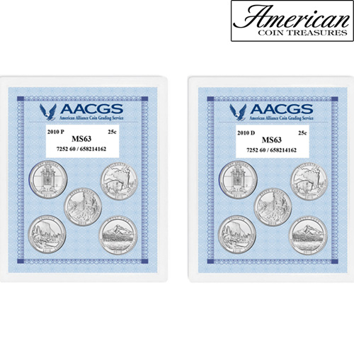 2010P & 2010D Unites States National Parks & Sites Quarters Graded MS63 Brilliant Uncirculated