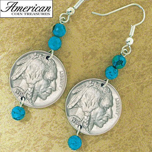 Buffalo Nickel Turquoise Coin Earrings