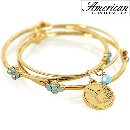 Hummingbird Coin Bangle Bracelet Set