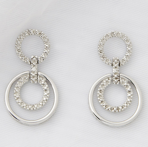 Sterling Silver and Diamond Geometric Earrings