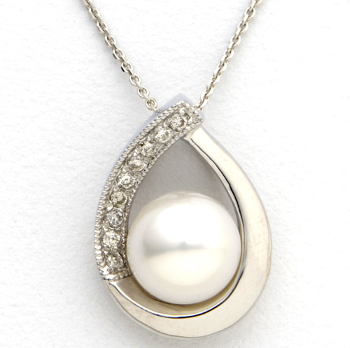 14k White Gold and Sterling Silver Pearl Necklace