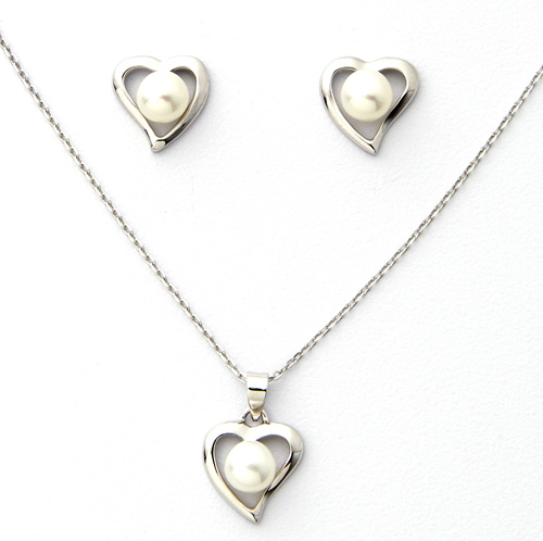 Sterling Silver Pearl Earrings and Necklace