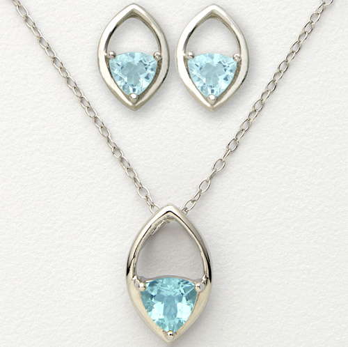 Blue Trillion Earrings and Necklace