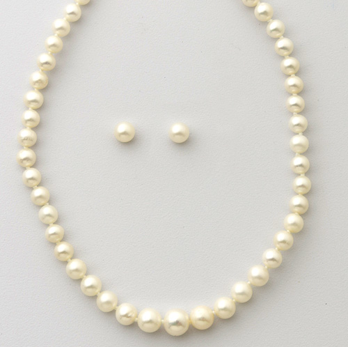 Yellow Gold Pearl Strand & Earring Set