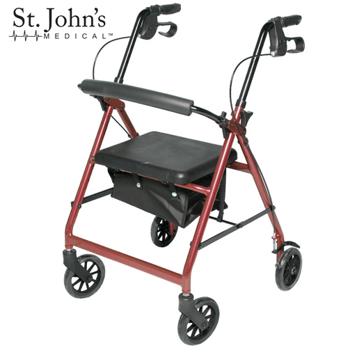 St John's Medical Premium Rolling Walker - Burgundy